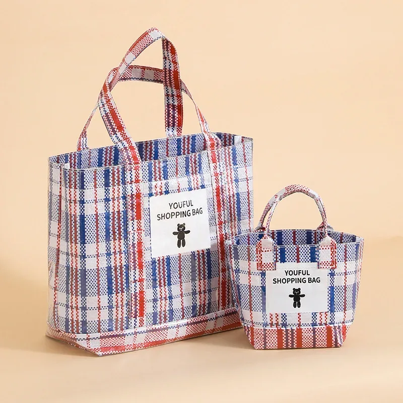 Sac fourre-tout tissé rayé grande capacité, sac à main portable, sac de shopping extérieur