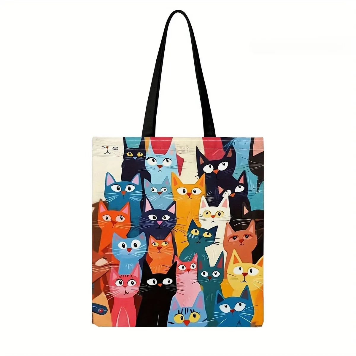 sac à main décontracté imprimé chaton coloré, sac à dos réutilisable à la mode, sac à main multifonctionnel, sac de courses imprimé 40x40cm