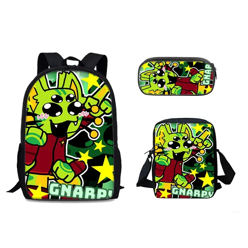 chat vert récupérateur gnarpy trois pièces ensemble sac à dos dessin animé école primaire sac à dos sac à bandoulière trousse à crayons
