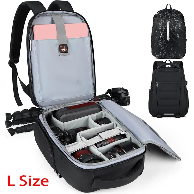 sac à dos étanche pour appareil photo, sac à dos pour ordinateur portable, antivol, étui pour appareil photo de voyage, sac à dos de photographie de grande capacité avec housse de pluie