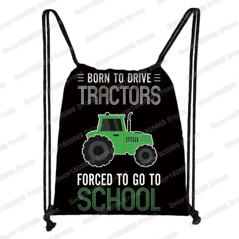 sac à dos à imprimé tracteur pour enfant, sac à dos avec cordon de serrage pour garçon et fille