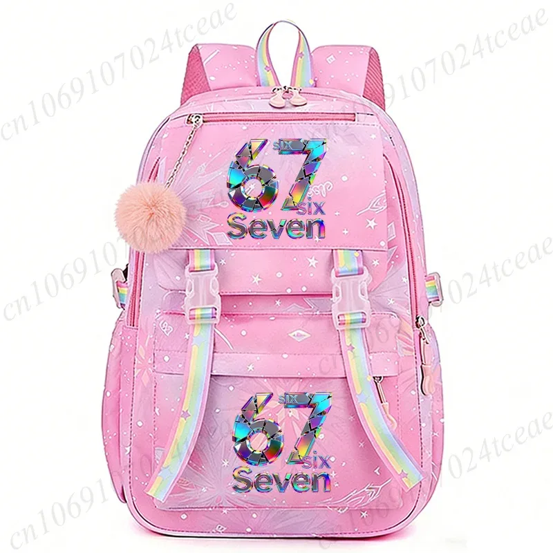 sac à dos imprimé six seven 67 meme, grand sac à dos léger, sac d'école mignon à motif de dessin animé pour filles, sac à dos décontracté pour les voyages et les trajets quotidiens