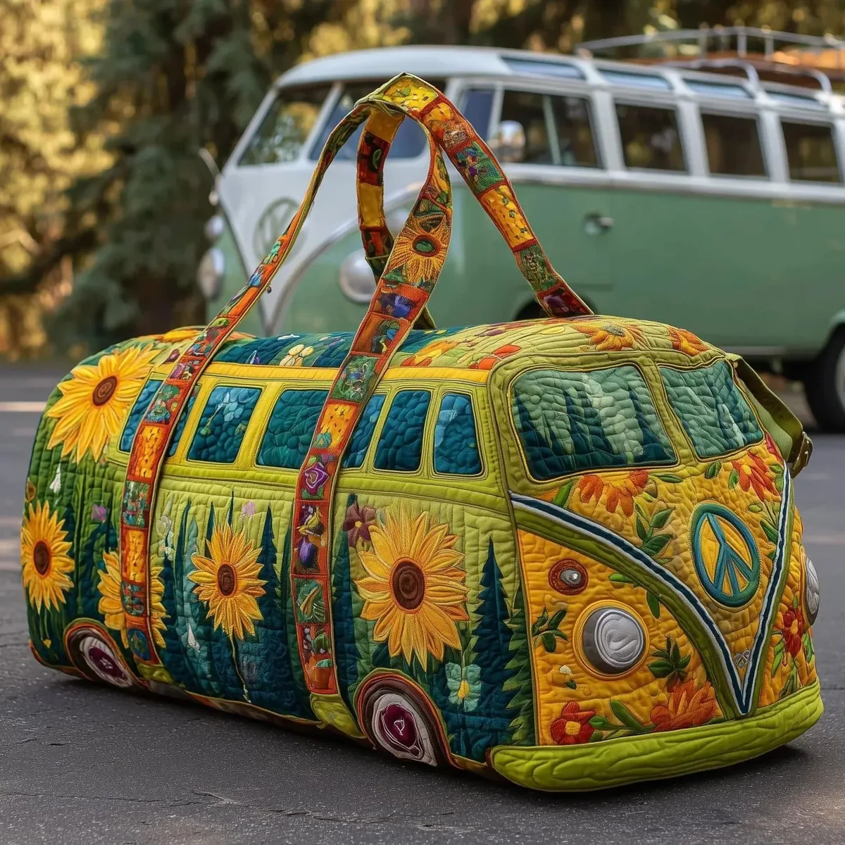 sac de voyage matelassé 3d rétro multicolore avec bandoulière réglable, grande capacité, pour la gym, le camping, la plage, le week-end