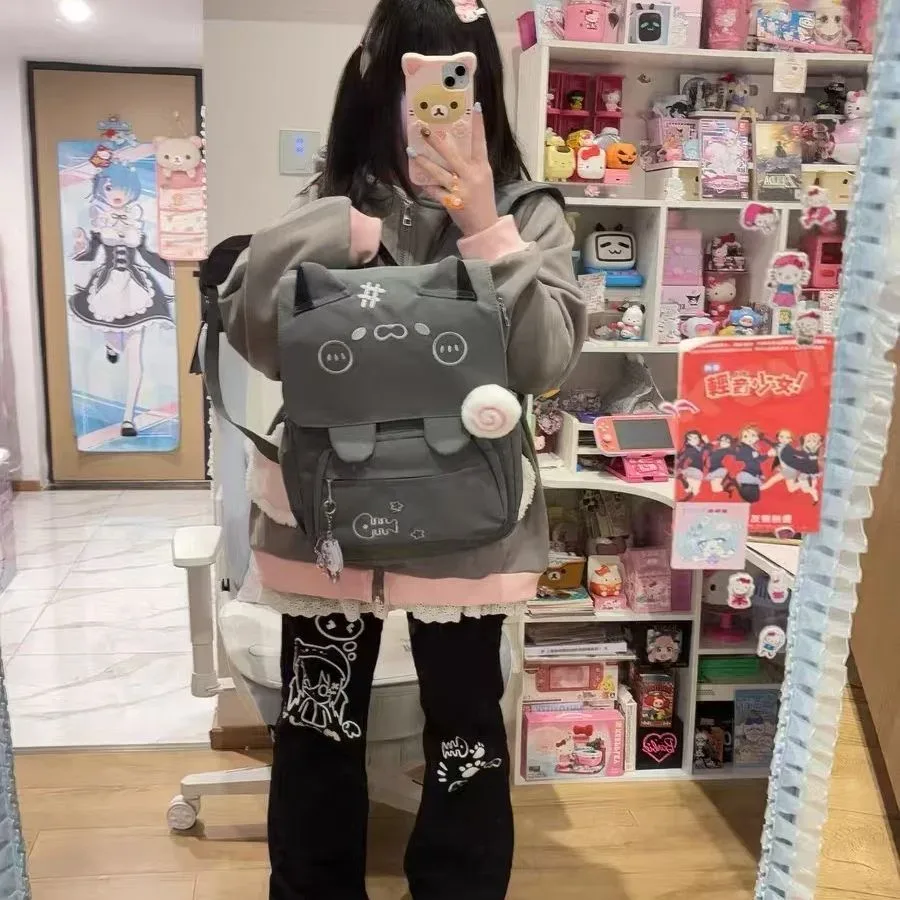 sac à dos chaton mignon harajuku kawaii poisson chat imprimé étudiant sac d'école hommes femmes dessin animé populaire grande capacité voyage sac à dos