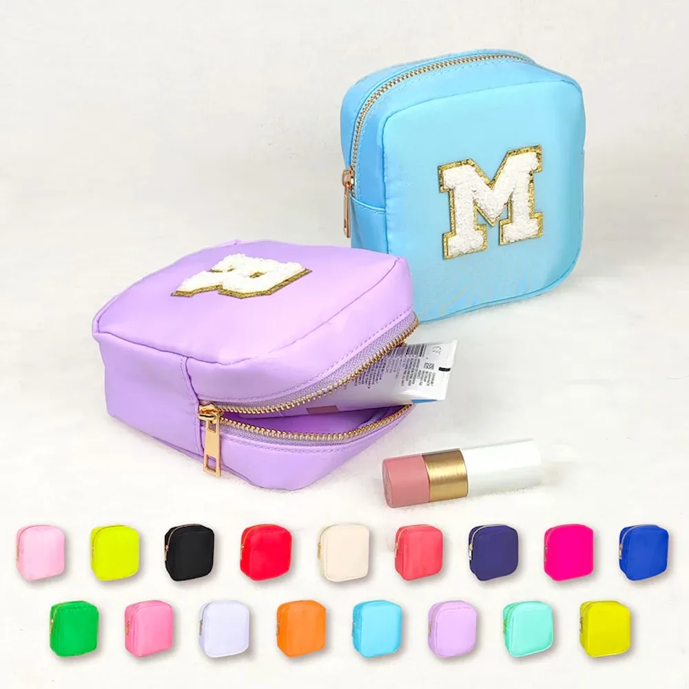 trousse cosmétique violette personnalisée, sac en nylon de maquillage, poudres personnalisées, patch chenille, grand étui de voyage, trousse de toilette, cadeau de mariée, taille xl