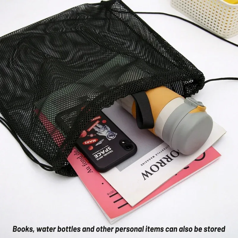sac à dos en maille noire, sac de rangement portable à cordon pour football, basketball, sport, voyage, gym, plage, jouets, randonnée, shopping, natation