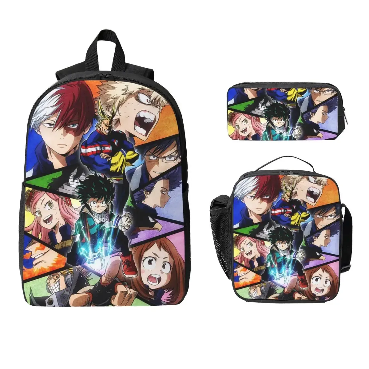 my hero academia – sac à dos pour étudiants, garçons et filles, cartable d'école, sacs à bandoulière pour ordinateur, sac à déjeuner isolé 3ps, trousse à crayons