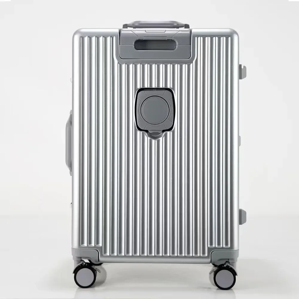 valise à cadre en aluminium, bagage de cabine à ouverture avant avec porte-gobelet usb, boîtier de chariot pour femme, valise de voyage avec roue de frein pour homme