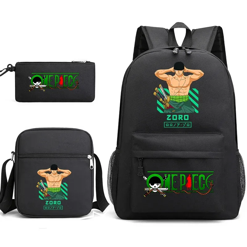 ensemble de sacs à dos graphiques one piece zoro pour enfants et adolescents avec sac à bandoulière et trousse à crayons