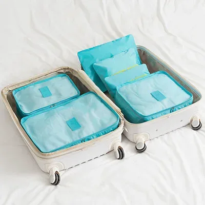sacs de rangement de voyage, valise, emballage, étuis de rangement, bagages, vêtements, chaussures, sac en poudre bien rangé, grand ensemble de 6 pièces
