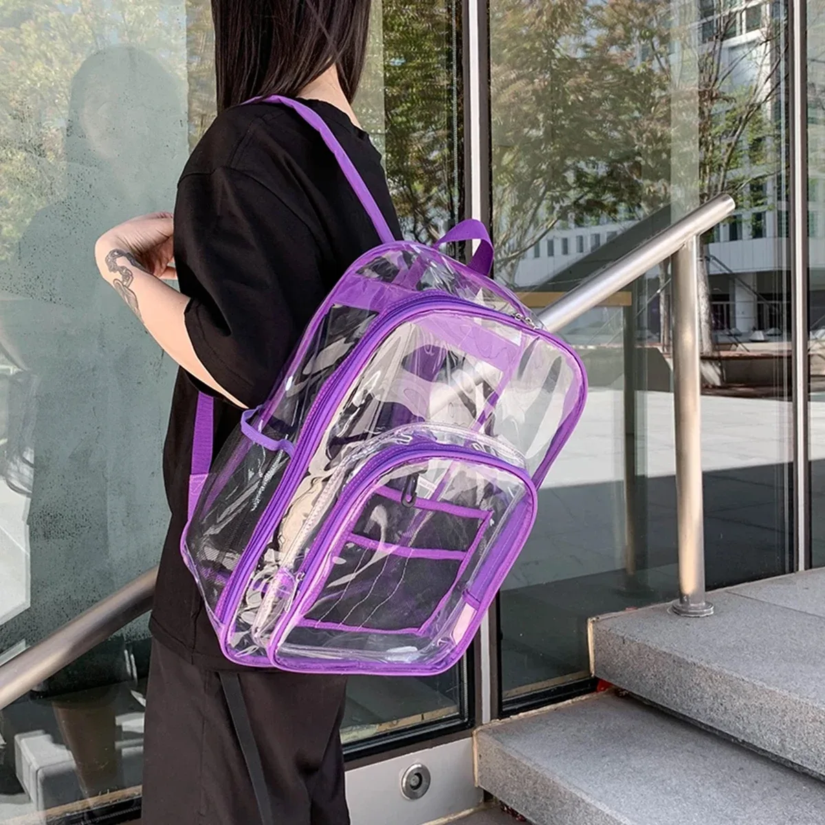 sac à dos transparent de grande capacité, sac d'école à fermeture éclair, pvc visible, sac étanche pour le travail, le camping, l'école, le voyage, le sac de collation