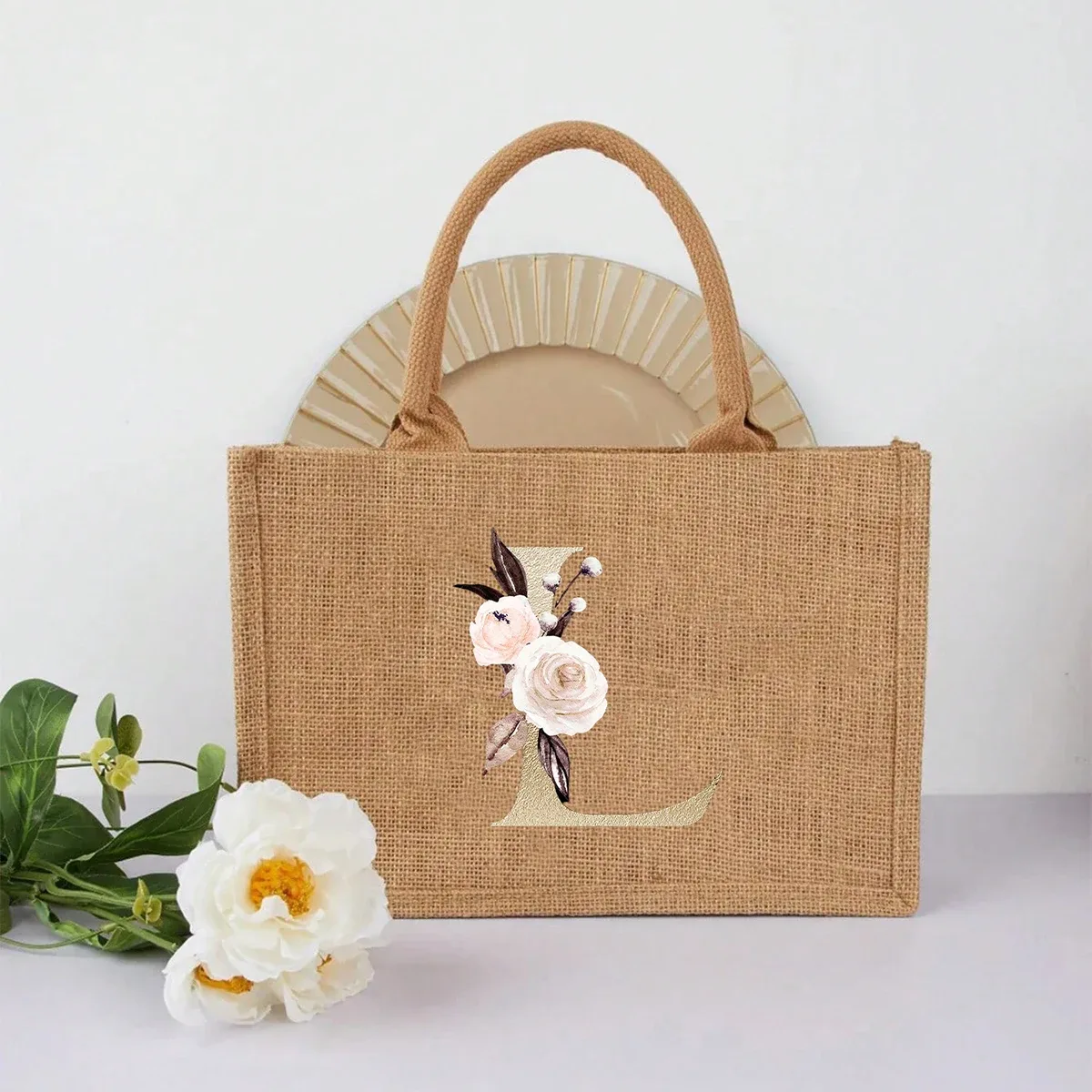 nouveau sac à main élégant en lin à motif lettres dorées, sac à main portable multifonctionnel, sac en lin, sac à main simple grande capacité, sac de rangement décontracté portable, sac de courses multifonctionnel, nouveau design, grande capacité, parfait pour le shopping