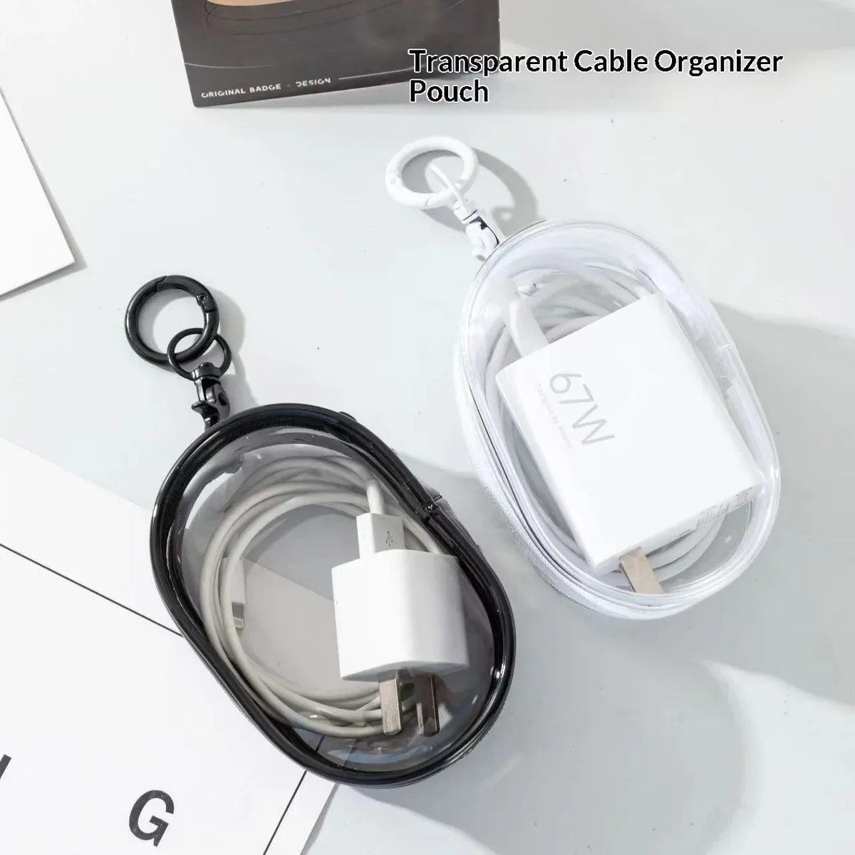 sac de rangement portable mini transparent avec fermeture éclair - organisateur peu encombrant pour écouteurs et chargeurs, polyvalent avec boucle porte-clés pratique