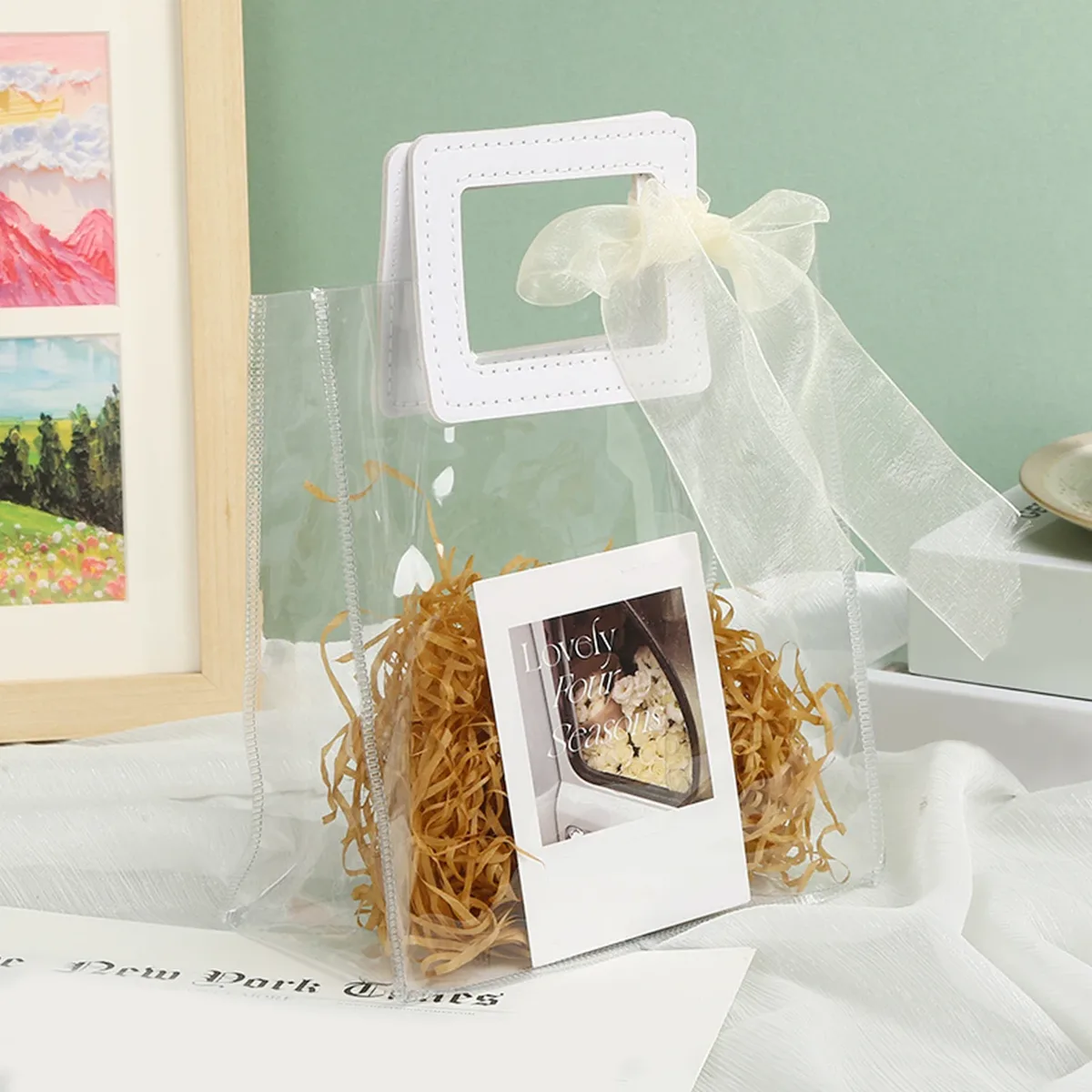 sac à main transparent pour voyage, sacs cadeaux de mariage, sac fourre-tout transparent, sac à cosmétiques, bouquets de fleurs, anniversaire