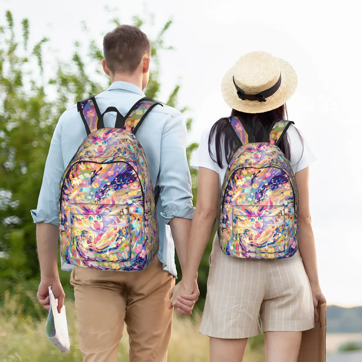 sac à dos pokemon tendance eeveelution mochilas kawaii, sac à dos d'extérieur de grande capacité