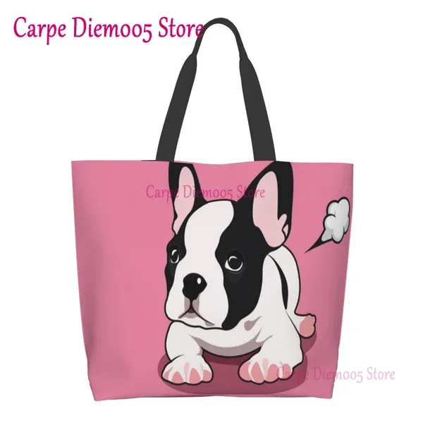 sac fourre-tout grande capacité pour femme, sac d'épicerie pour femme, bouledogues français mignons, initié