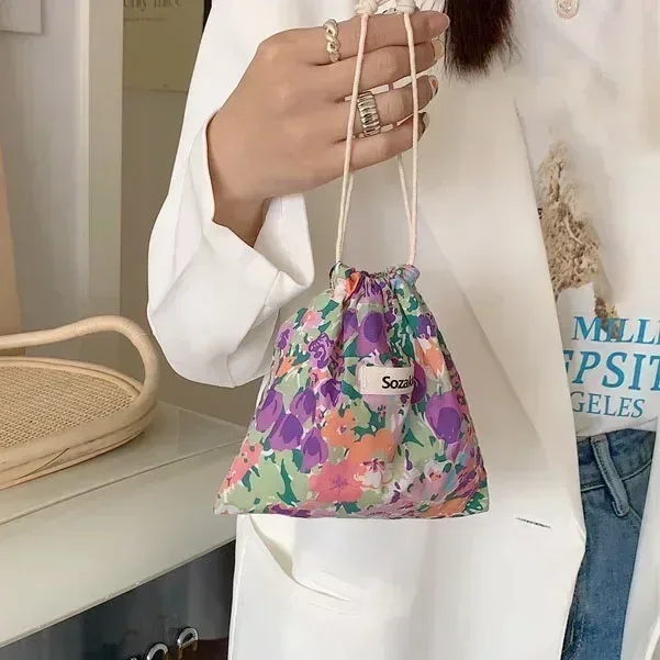 sac de maquillage mignon, cadeau de noël, organisateur de bijoux de bonbons, sac de rangement floral en coton et lin, pochette de rangement de finition pour femmes
