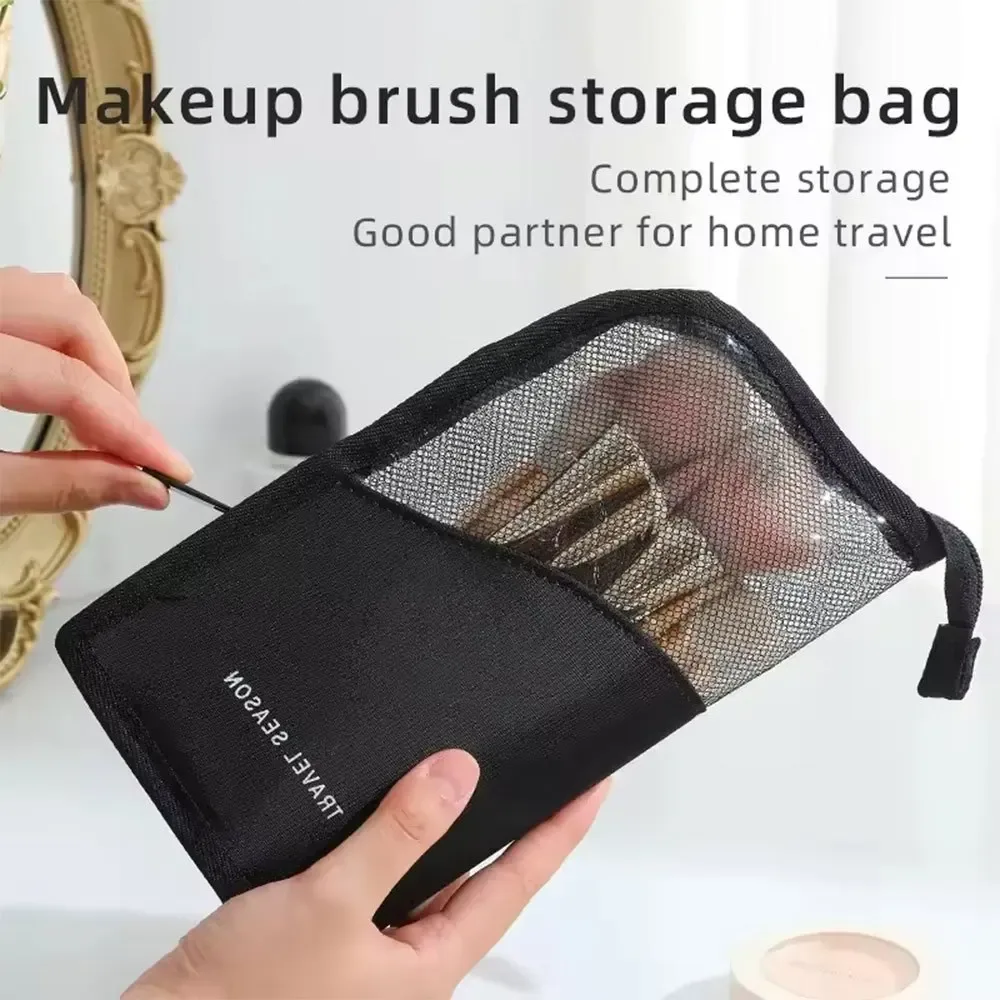 sac de rangement pour pinceaux de maquillage, pliable, en maille transparente, support vertical, étui cosmétique portable à séchage rapide pour femmes, rangement de voyage et de bureau