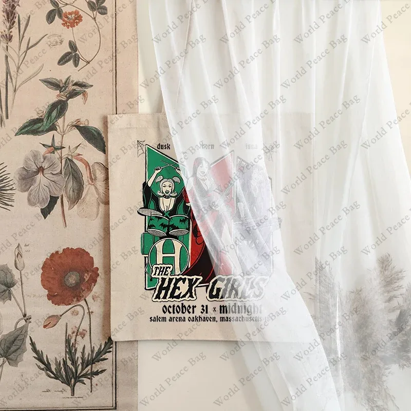 1 pièce sac fourre-tout en toile à motif the hex girls tour, sac à bandoulière pour les voyages et les trajets quotidiens, sac de shopping réutilisable pour femmes