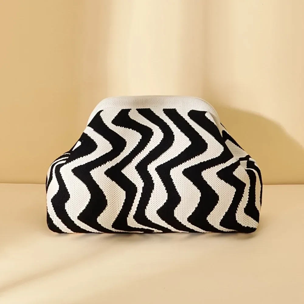 pochette à maquillage tricotée à rayures géométriques, sac de rangement cosmétique portable, pochette de voyage, trousse de toilette pour femmes, grande capacité pour usage quotidien