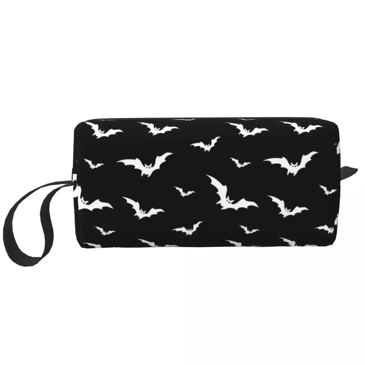 trousse de toilette personnalisée pour femme, chauves-souris enchantées en gris clair sur noir, trousse de maquillage de sorcière occulte gothique, trousse de rangement de beauté dopp