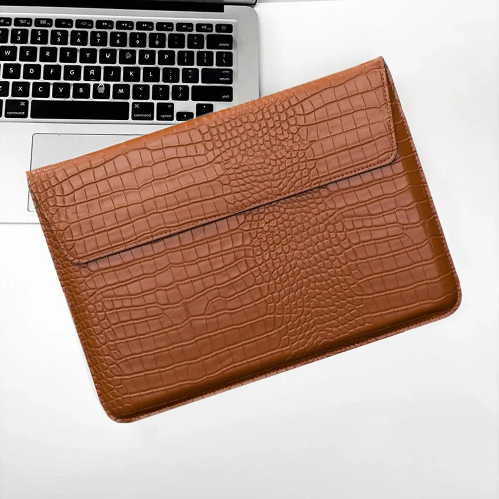 sacoche pour ordinateur portable en cuir pu motif crocodile personnalisable, pour hommes, 13,3/15,4 pouces, avec support intégré, unisexe