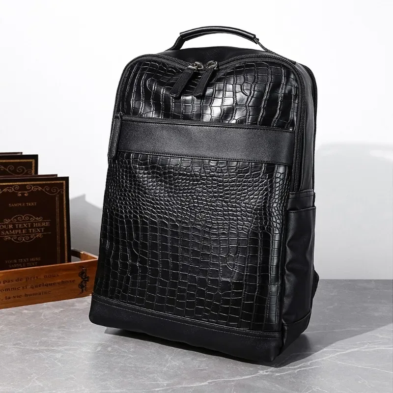 sac à dos de luxe en cuir pu crocodile pour hommes, sac à dos de grande capacité pour ordinateur portable d'affaires, sac de voyage pour bagages