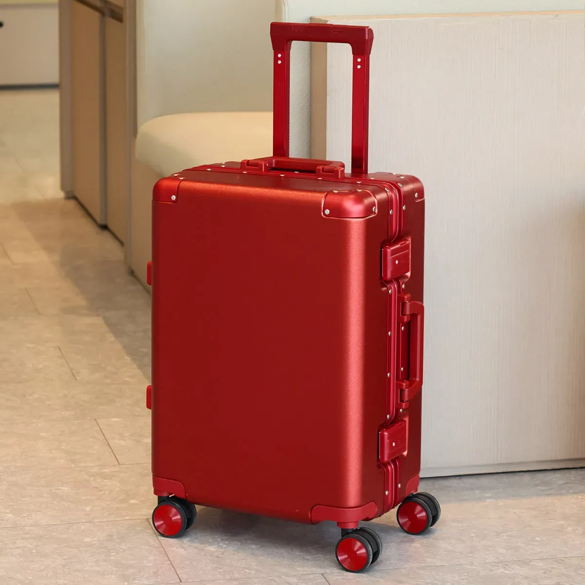 valise de voyage durable en aluminium avec roues pivotantes 24' 26' 28' et poignée antichoc, serrure à code, pour fille et garçon, 20 poignées