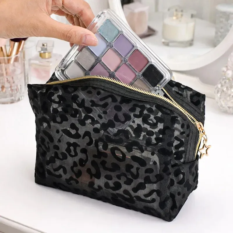 sac à cosmétiques en maille pour femmes, sac de rangement de voyage, organisateur de maquillage, pochette de maquillage portable, petite et grande trousse de toilette, étui de beauté
