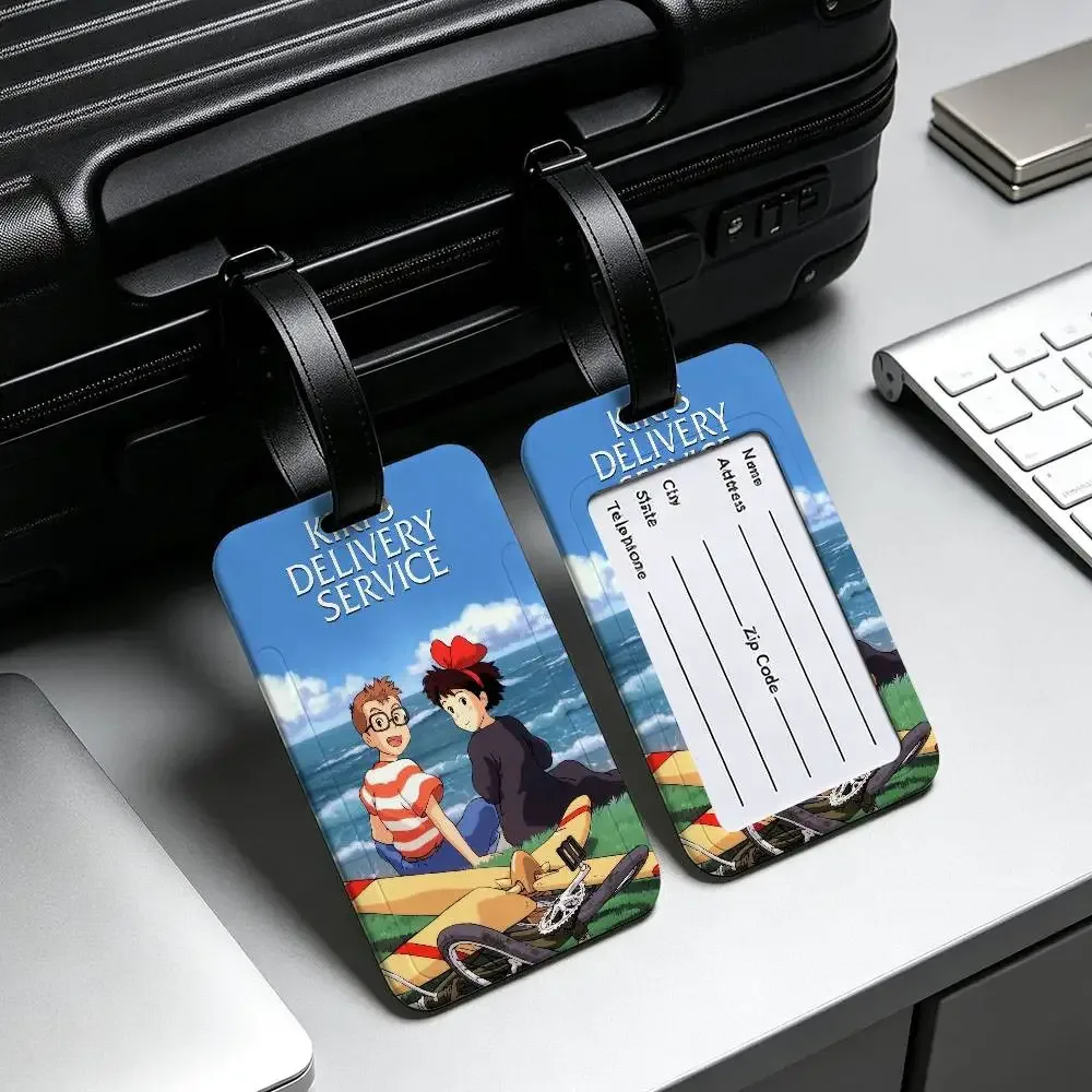 étiquette de bagage en pvc du film d'animation k-kikis d-delivery service avec carte d'information, étiquette d'identification anti-perte pour bagages et sacs d'école.
