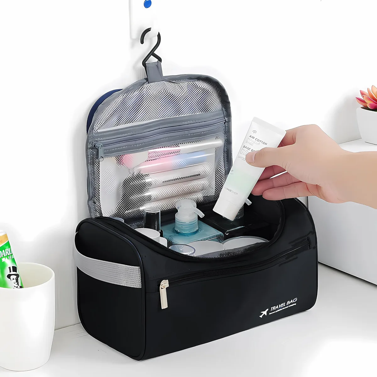 organisateur de trousse de toilette de voyage suspendue et kit dopp d'hygiène de salle de bain avec crochet pour accessoires de voyage articles de toilette salle de bain shavin