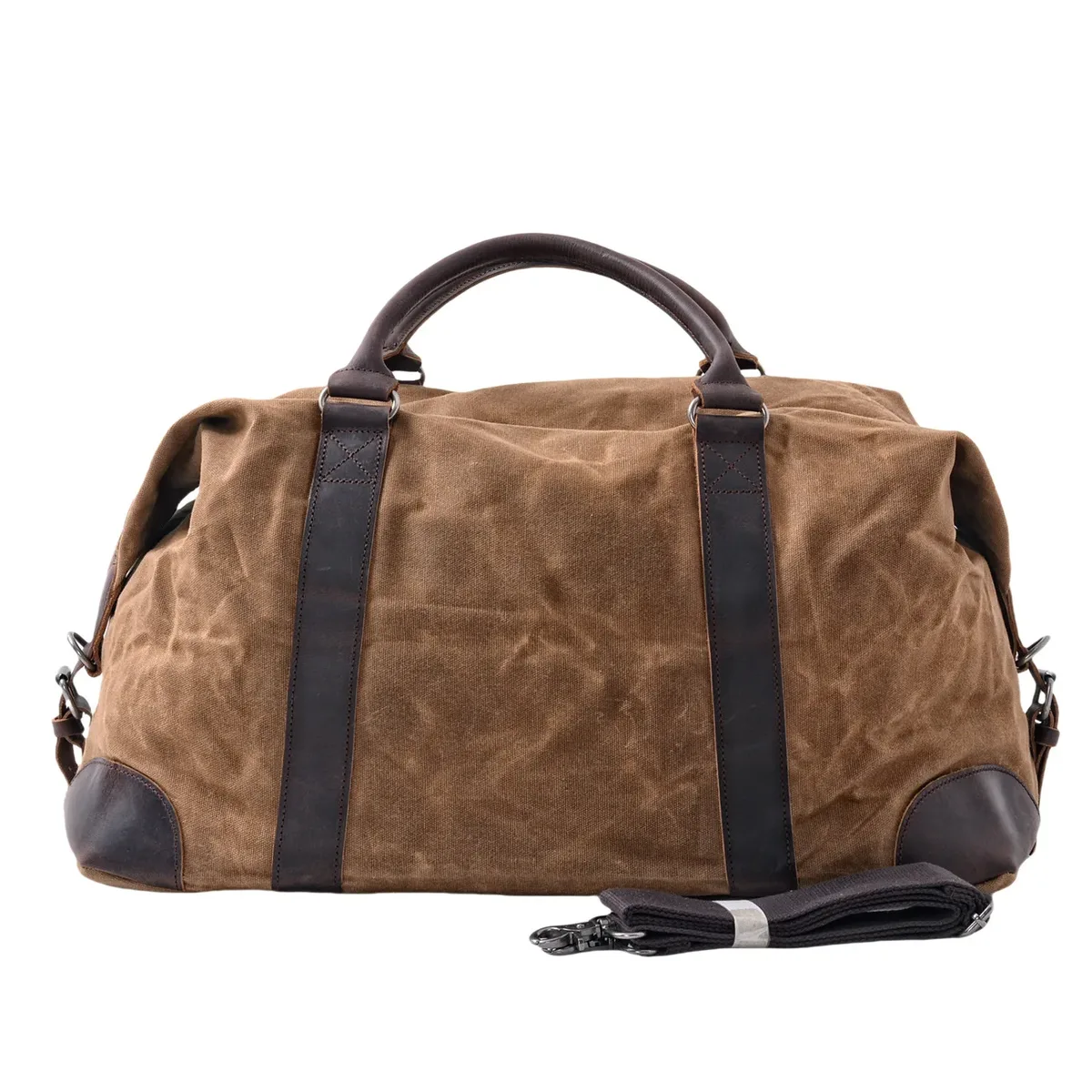 sac de voyage rétro européen et américain en toile cirée imperméable et cuir de vachette, sac de week-end grande capacité pour homme