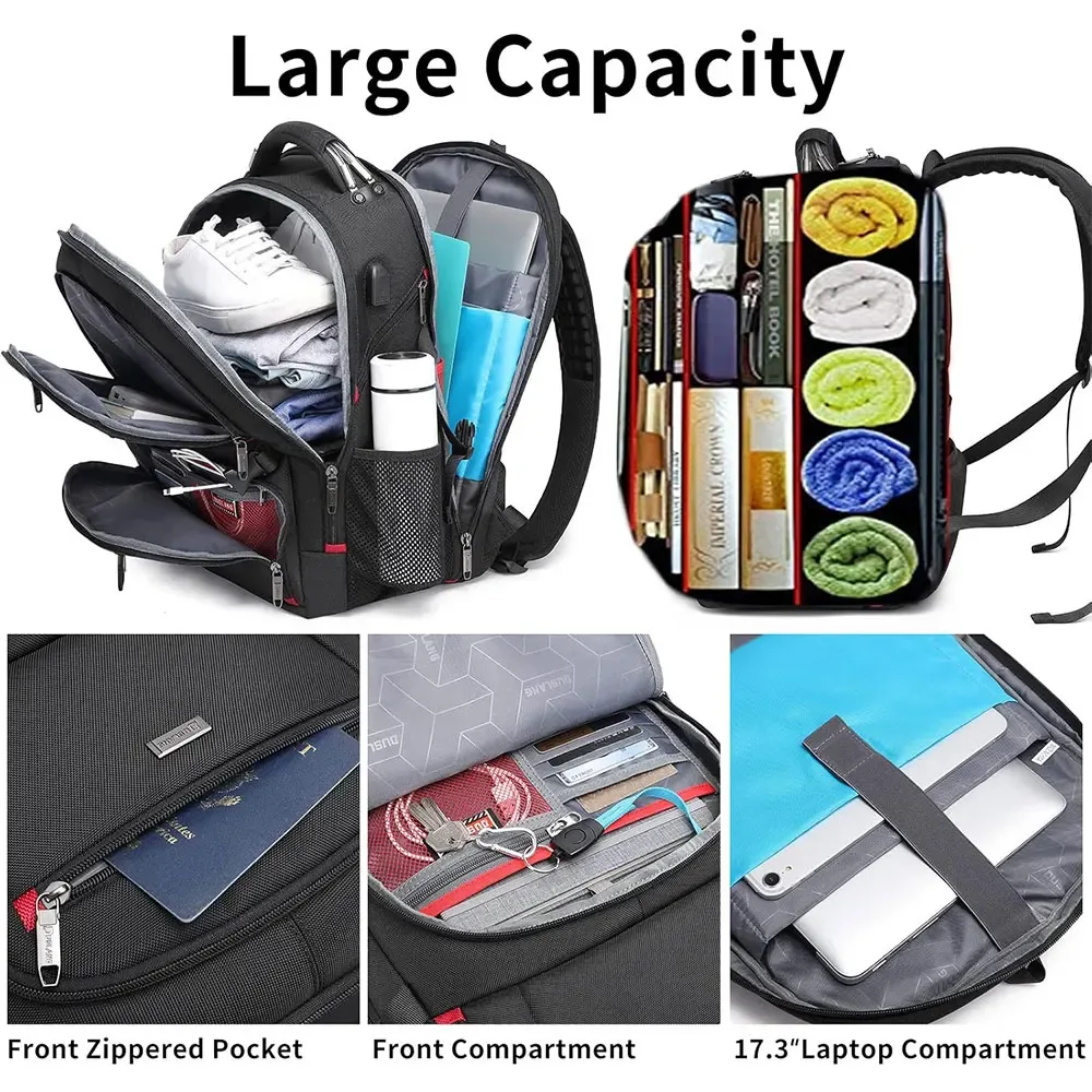 sac à dos de voyage pour homme de 50l, grande capacité, sacs à dos pour voyages d'affaires pour hommes et femmes, sac pour ordinateur portable de 15.6/17 pouces, sac à dos d'école pour étudiants