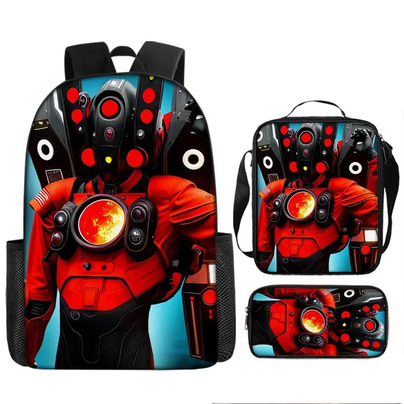 sacoche de livre et de stylo pour étudiants, 3 pièces, toilette, haut-parleur titan, caméraman, sac à dos titan clockman