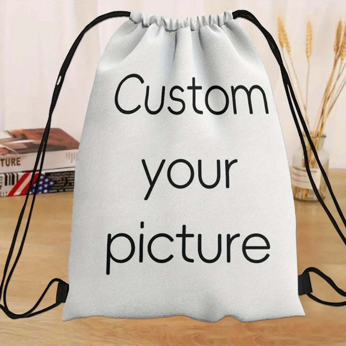sac à dos à cordon personnalisable, imprimez votre nom et votre image, sac à dos de sport et de plein air, léger, imperméable, sac de rangement pour les voyages
