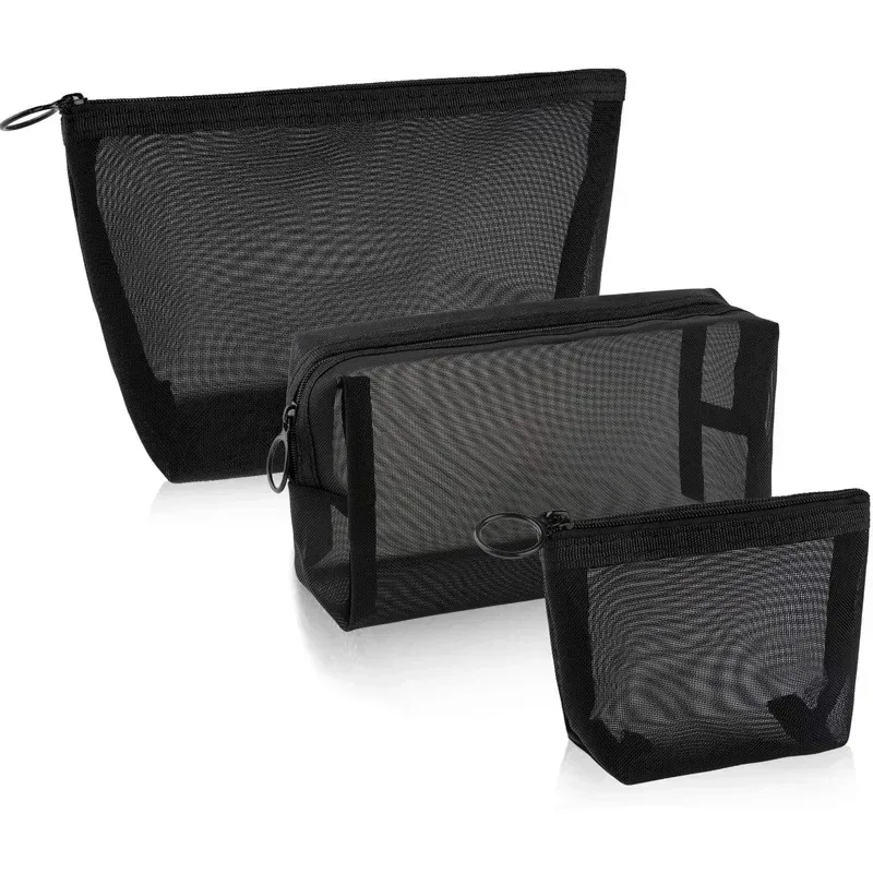 sac à cosmétiques transparent en maille portable, étui de maquillage pour femmes, organisateur de maquillage à fermeture éclair de voyage, sac de rangement de toilette et de beauté, pochette