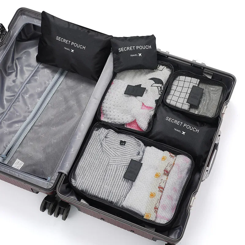 ensemble de 6 sacs de rangement pliables pour voyage, organiseurs de bagages portables, cubes de rangement pour vêtements, organisation de valise, essentiels de voyage