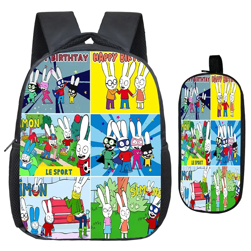sac à dos simon super rabbit, trousse à crayons 2 pièces, sacs à dos décontractés pour garçons et filles, sac à dos personnalisé pour étudiants, sac de retour à l'école pour enfants, mochila