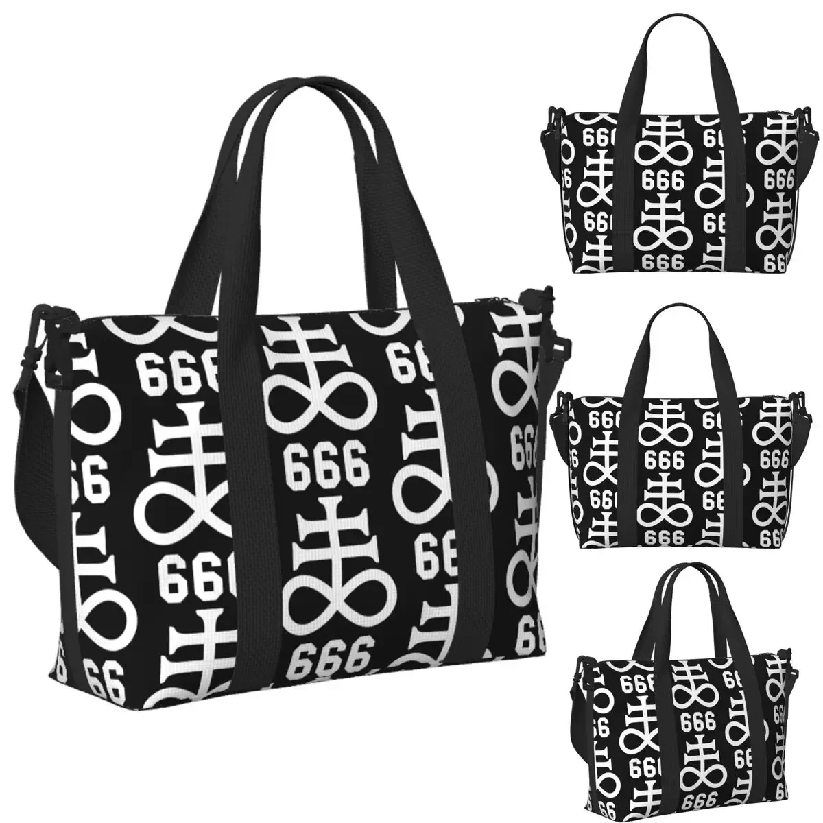 Léviathan Cross Satan 666 Baphomet Symbols sataniques Sac de voyage de plage Sacs fourre-tout pour salle de sport Sport Femmes Shopping Sac à bandoulière