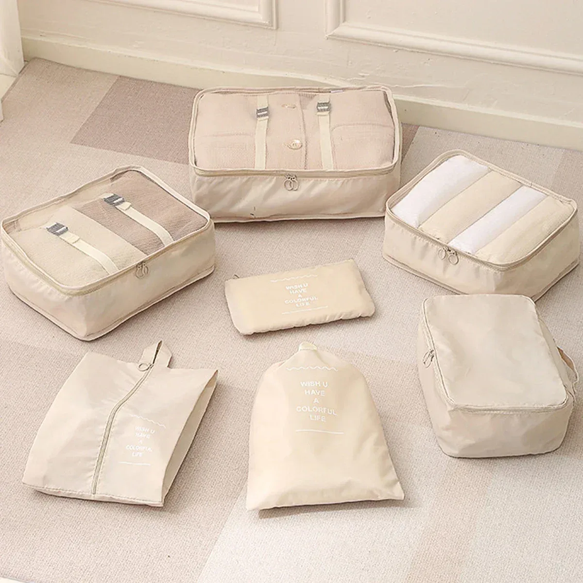 ensemble de 7 cubes d'emballage de voyage, organisateur de bagages à compression transparent pour valises, vêtements et voyages