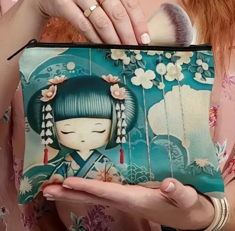 sac de maquillage rétro de style japonais avec motif geisha, sac de rangement pour les voyages, les vacances, les affaires, la remise en forme, le camping et les activités de plein air