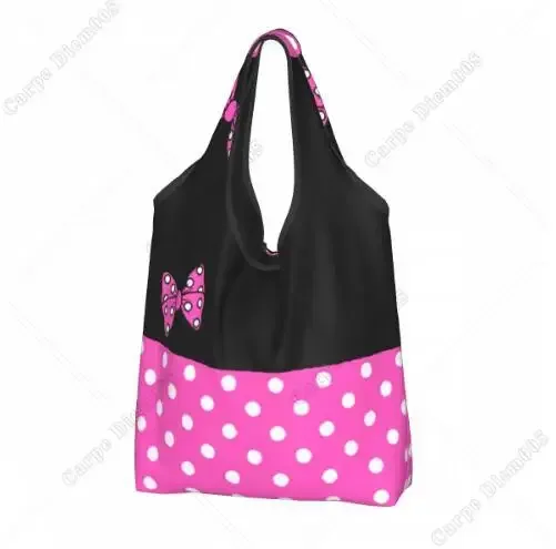 sac à provisions rick cartoon pour femme, sac fourre-tout pliable, sacs d'épicerie portables, respectueux de l'environnement, taille unique, pois, nœud
