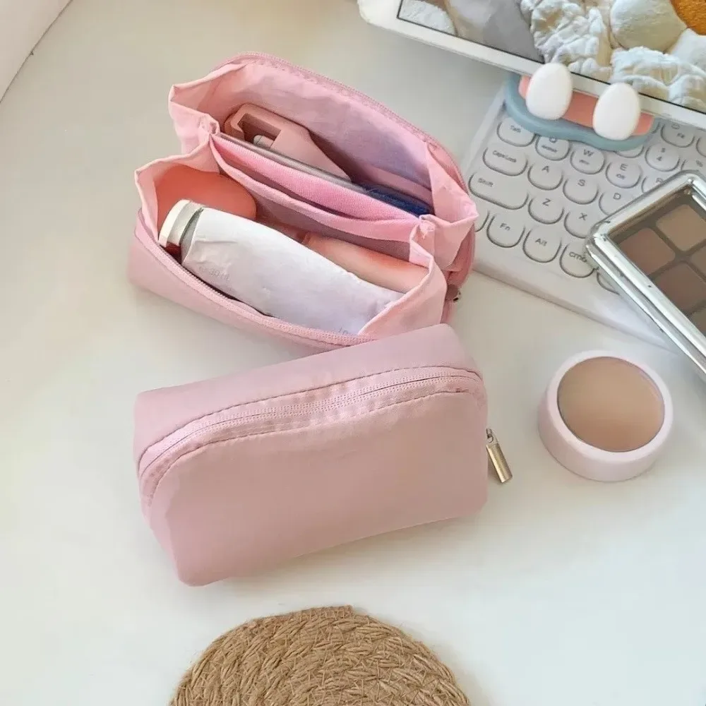 trousse de maquillage portable, couleur unie, design mini, pochette de rangement cosmétique, trousse à crayons multi-compartiments pour filles