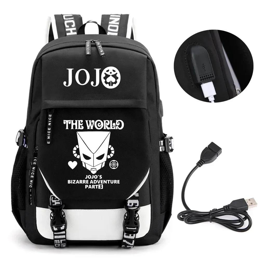 sac à dos de voyage pour ordinateur portable garçon et fille, chaîne anime jo jonathan joes killer golden experience, sacs à livres scolaires mochila, port usb