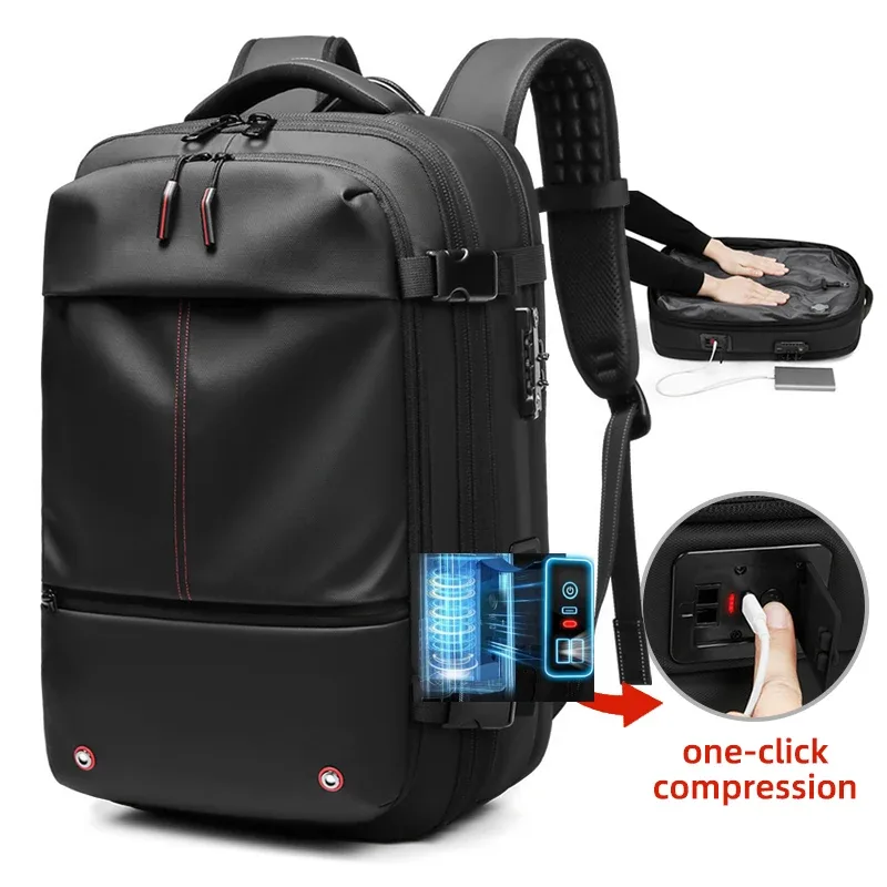 sac à dos de voyage pour homme avec pompe de compression à un clic, sac à dos pour ordinateur portable, randon