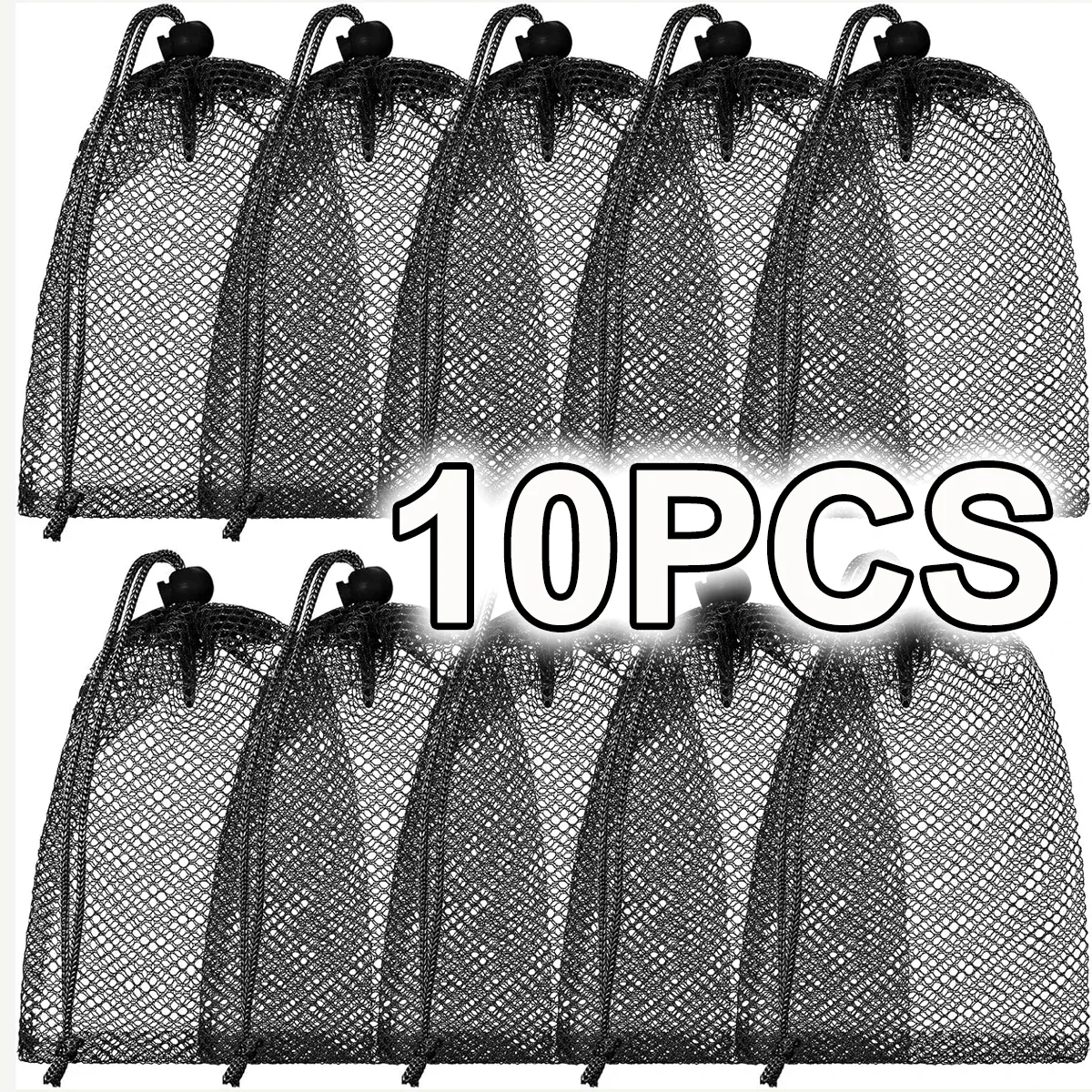 10 sacs de rangement en maille à cordon de serrage 30x40cm, pochettes organisatrices en nylon noir avec verrou de sécurité, polyvalents pour la maison, zsy