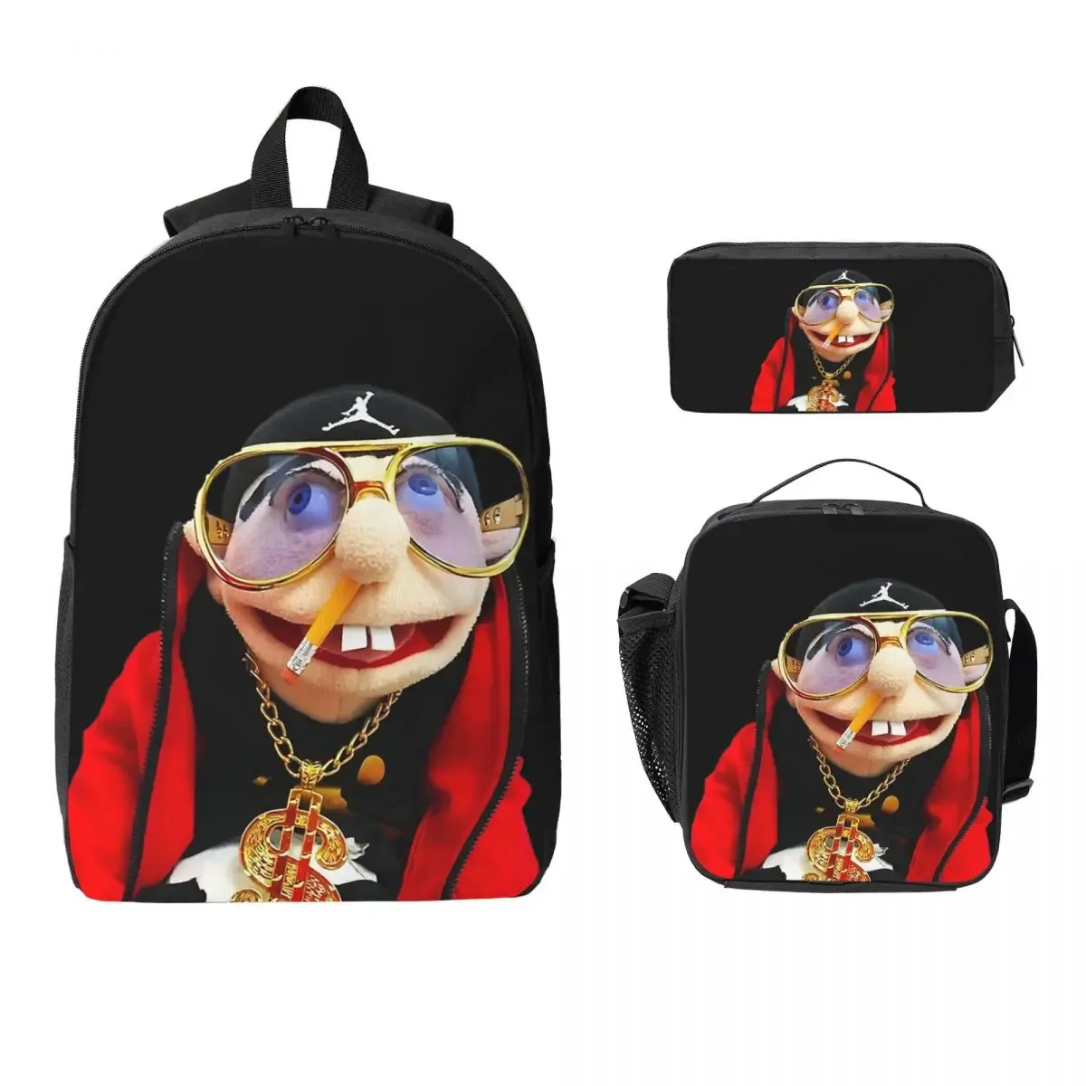 sml rappeur jeffy sac à dos étudiant garçons filles bookbag sac d'école ordinateur portable sacs à bandoulière 3ps sac à déjeuner isolé trousse à crayons