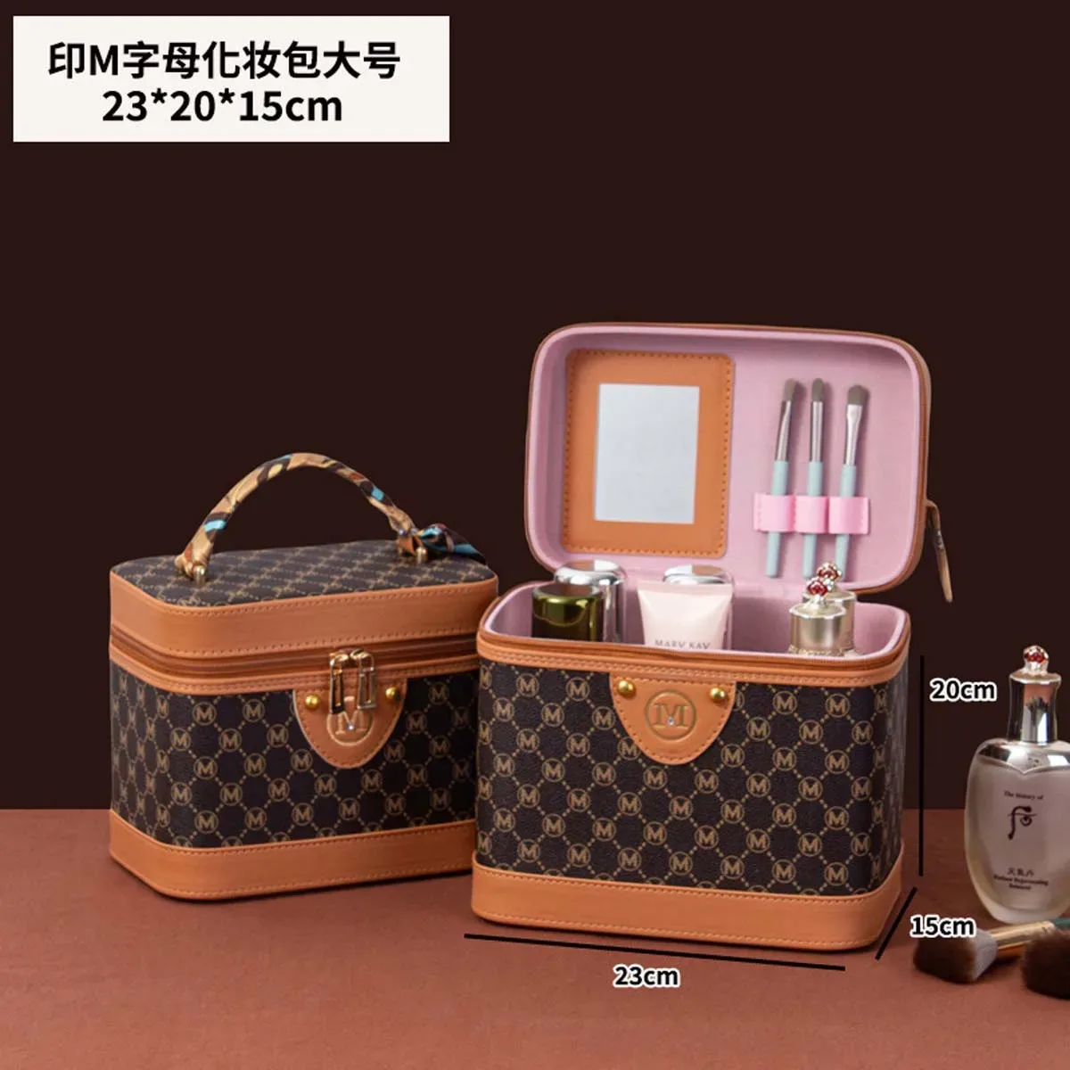 trousse de maquillage rétro surdimensionnée, boîte de rangement multifonctionnelle, portable, imperméable, foulard en soie, valise, nouvelle collection