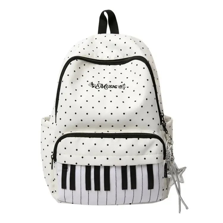 sac à dos pour filles à motif lettres brodées et pois, grande capacité, en nylon, pour étudiantes, sac d'école, sac de voyage portable, sac à bandoulière pour femmes