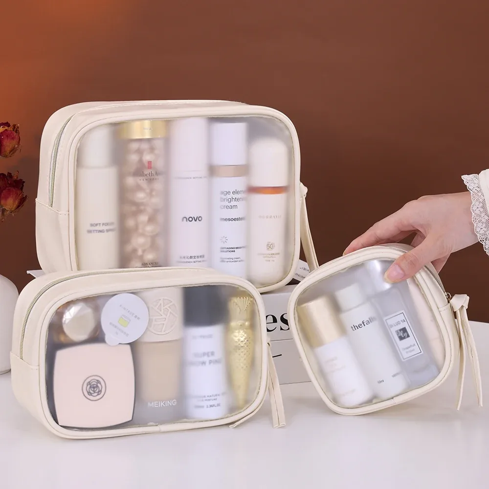 pochette de maquillage de toilette en pu étanche, sac à cosmétiques portable, sac de bain transparent pour lavage de bébé, sac de rangement de voyage pour natation et fitnes